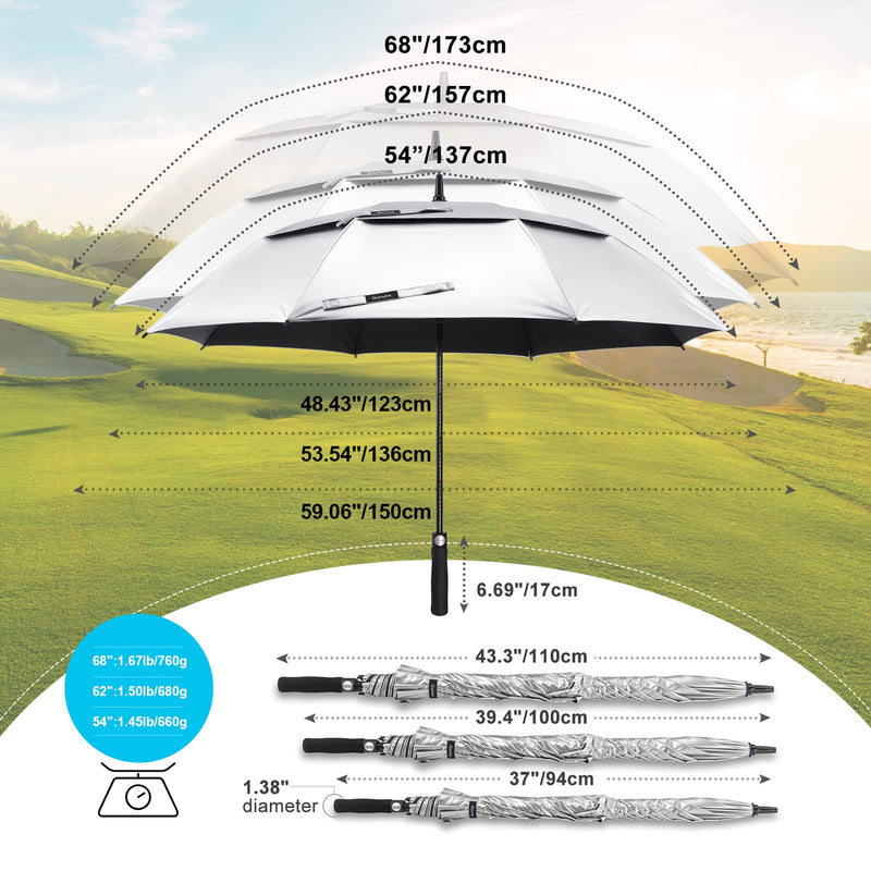 Gonex 62 Inch Windproof Silver Golf Umbrella with UV Protection