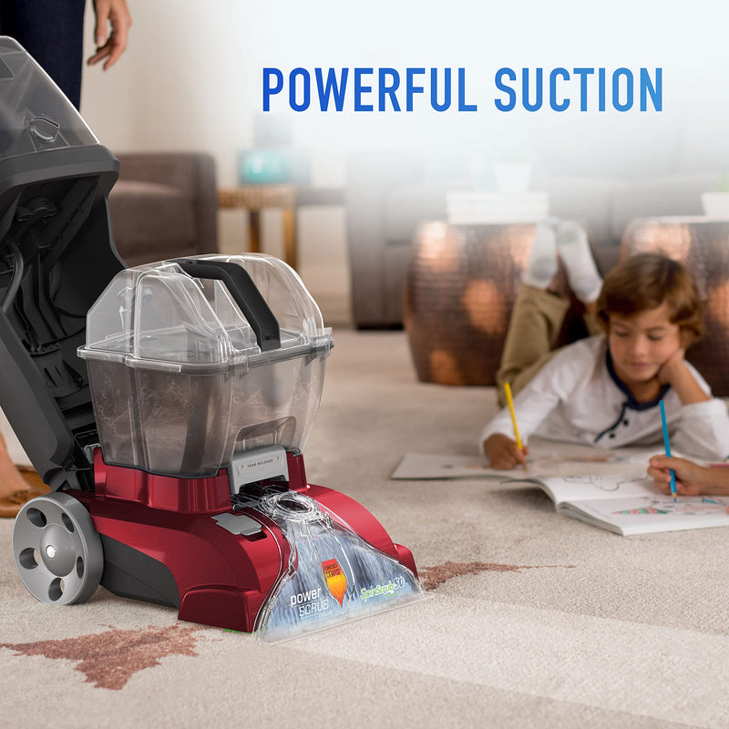 Hoover Power Scrub Deluxe Carpet Cleaner with Storage Mat Upright Red