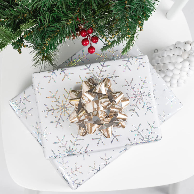 Ruspepa Christmas Wrapping Paper Jumbo Roll Wrapping Paper - White Shiney Snowflake Design For Holiday Gift Wrap - 24 Inches X 100 Feet