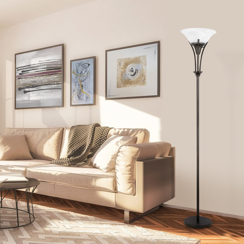 Globe Electric 63361 Gatineau 70 Inch Floor Lamp Bronze Alabaster Glass Shade