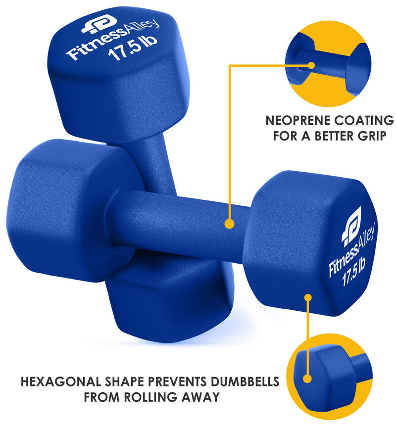 Fitness Alley 17.5lb Hex Neoprene Dumbbells Non Slip Hand Weights Pair Blue