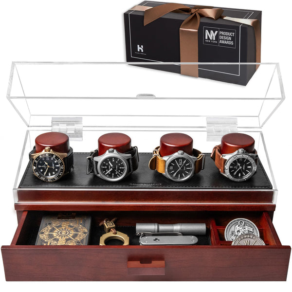 Luxury Cherry Wood Watch Display Box with Accessory Drawer