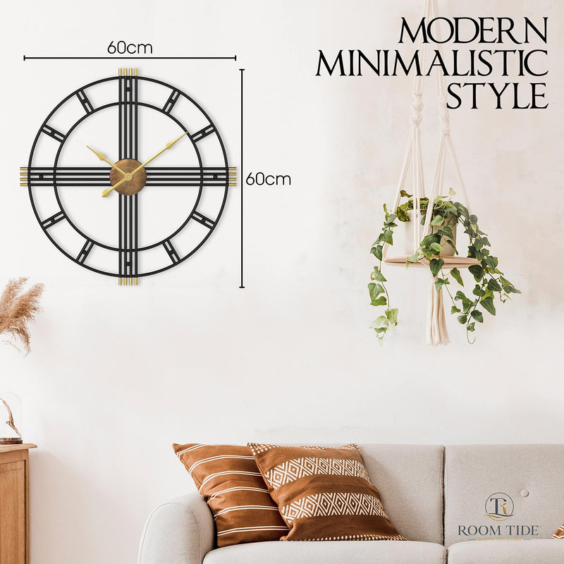 24" Black & Gold Oversized Modern Wall Clock