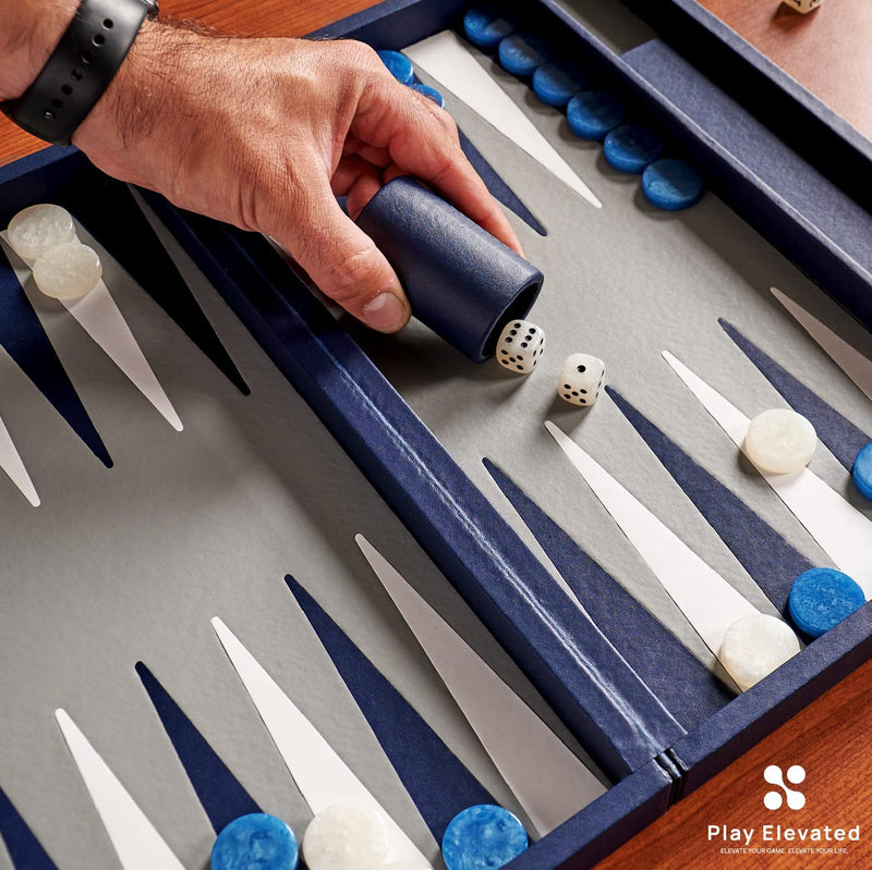 Deluxe 15-Inch Navy Backgammon Set with Accessories