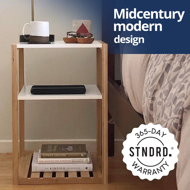 STNDRD. Modern Bamboo Nightstand White Bedside Table Set of 1 17" x 17" x 25"