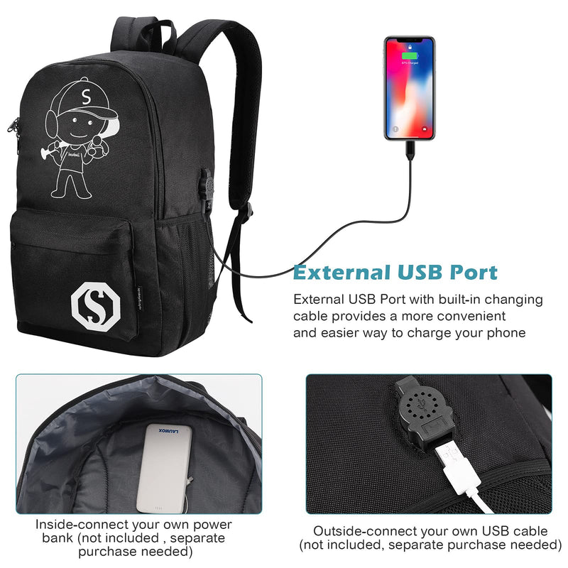 Pawsky Backpacks for Boys Baseball Anime Luminous Backpack with USB Charging