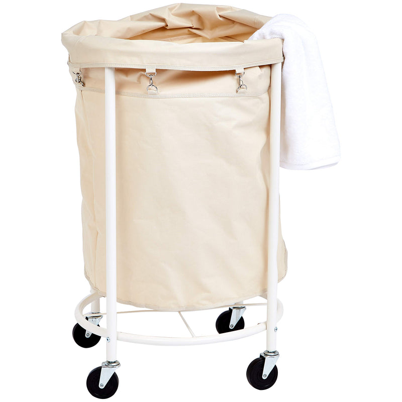 Amazon Basics Commercial Round Laundry Hamper Rolling Cart with Removable Basket