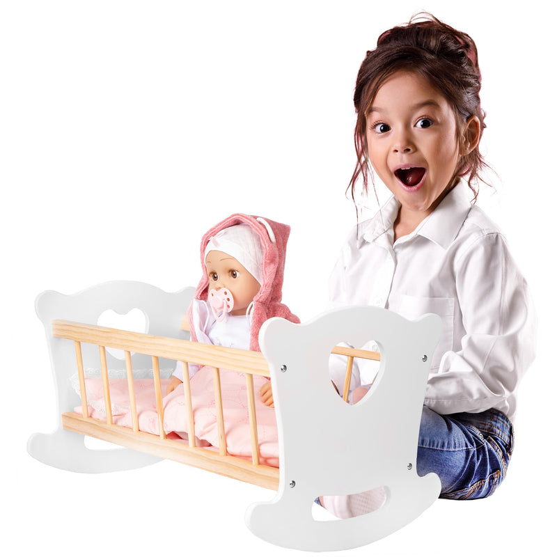 Wooden Baby Doll Cradle with Accessories Set White by Kinderplay