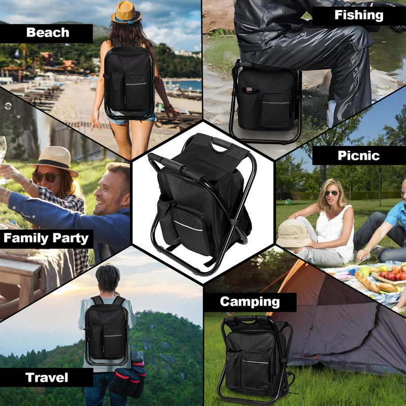 Jenseits Backpack Cooler Chair Portable Folding Seat Stool Lightweight Fishing Stool Outdoor Gear For Camping Travel Hiking Beach Picnic400 Lbs Capacity(Black)