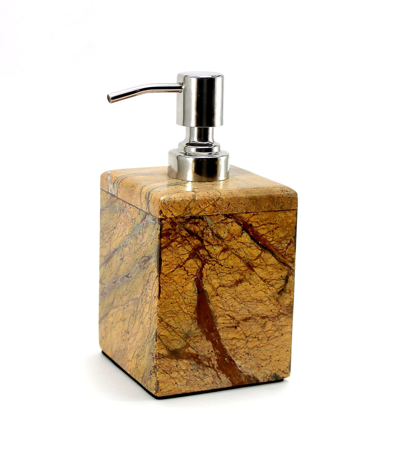 Natural Stone Soap Dispenser with Stainless Pump - Brown