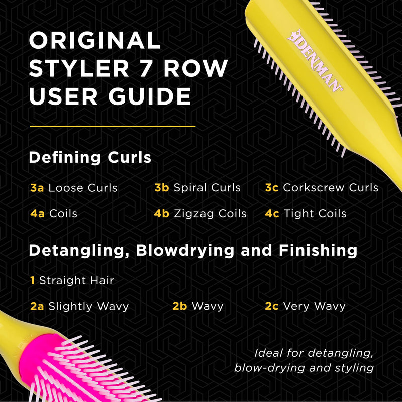 Denman D3 Yellow & Pink 7-Row Styling Brush for Curly Hair