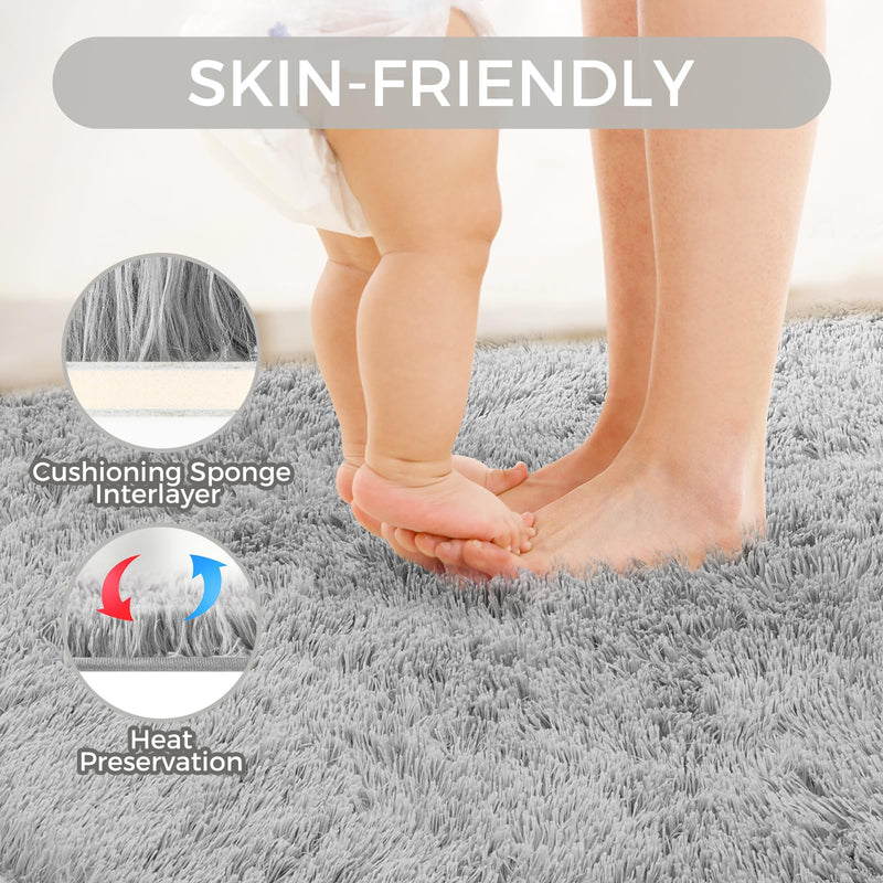 Ultra Soft Rug for Living Room, 3X4 Light Grey Fluffy Shag Area Rug for Bedroom, Modern Shaggy Carpets Fuzzy Rug for Kids Boys Girls Dorm Nursery Home Decor Aesthetic, Upgrade Anti-Skid Durable