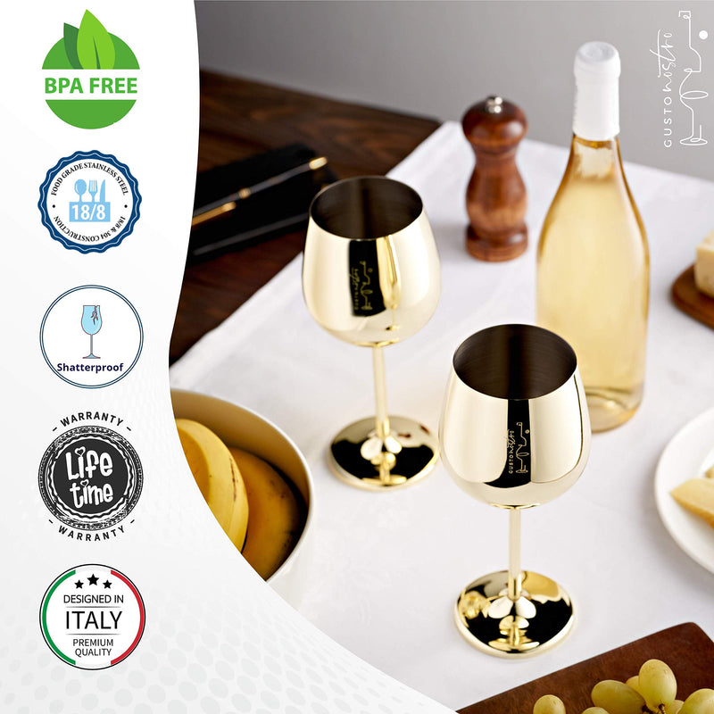 Gusto Nostro Gold Stainless Steel Wine Glasses Set - 18 Oz (Set of 2)