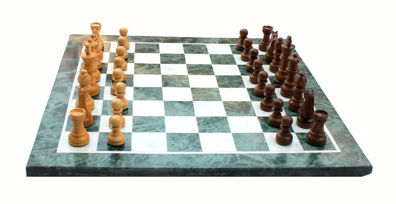 StonKraft Collectible Green Marble Chess Board Set + Wooden Crafted Pieces Pawns - Decorative Stone Chess - Home Décor - 15" Inches