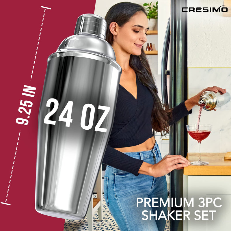 Cresimo 24oz Stainless Steel Cocktail Shaker Set Bar Accessories Silver