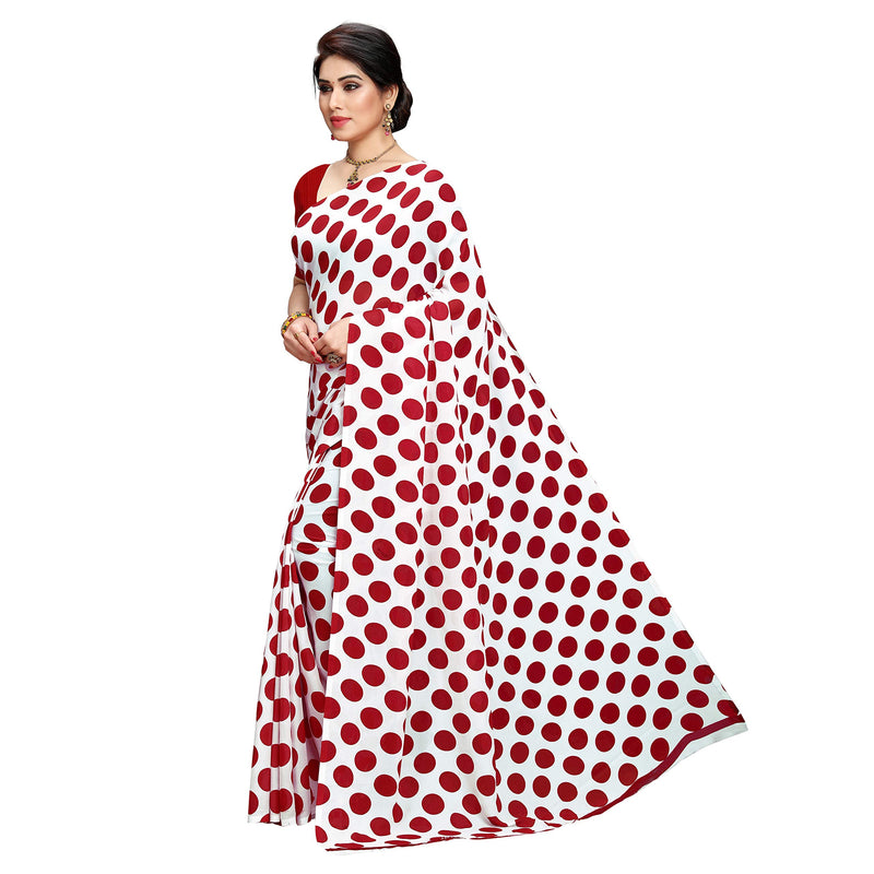 CRAFTSTRIBE Georgette Polka Dot Print Red Indian Ethnic Saree For Women