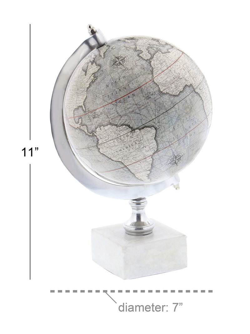 Deco 79 Marble Globe with Marble Base 7 x 7 x 11 Inches White