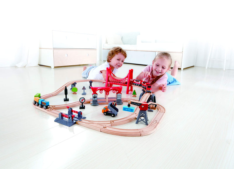 Hape Wooden City Train Set - 51 Piece Playset for Kids 3 and Up