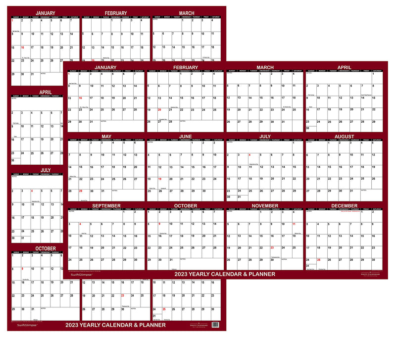 Swiftglimpse 2023 Erasable Wall Calendar 32" x 48" Reversible