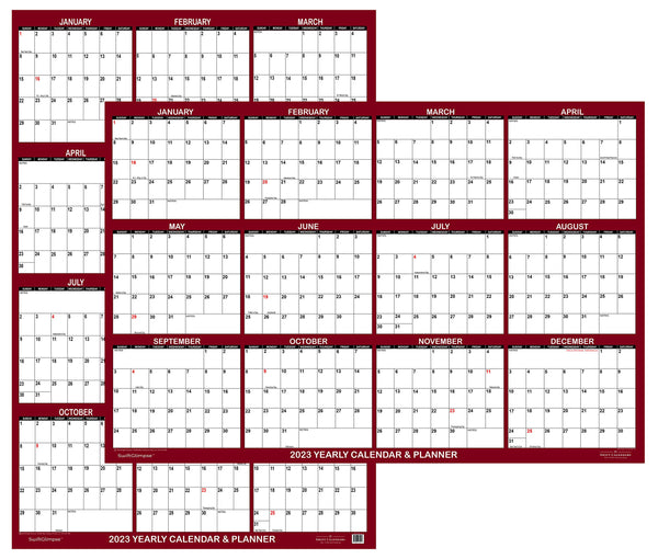 SwiftGlimpse 2023 Erasable Large Wall Calendar 32x48 Maroon