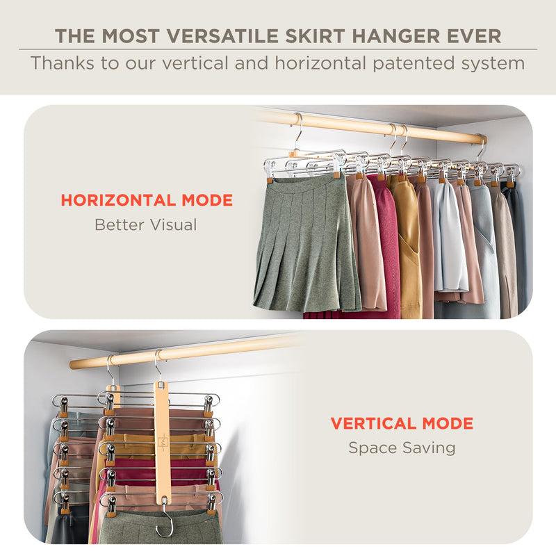 Wooden Space-Saving Multi-Tier Skirt Hangers - 2 Pack