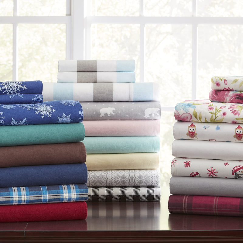 Navy Snowflakes Cotton Flannel Deep Pocket Sheet Set - Cal King