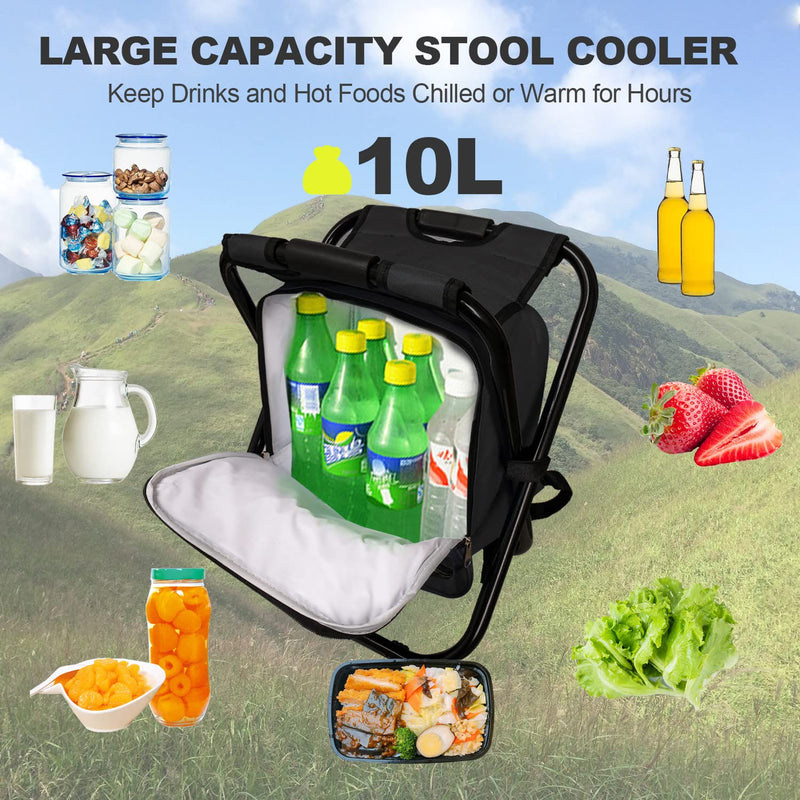Jenseits Backpack Cooler Chair Portable Folding Seat Stool Lightweight Fishing Stool Outdoor Gear For Camping Travel Hiking Beach Picnic400 Lbs Capacity(Black)