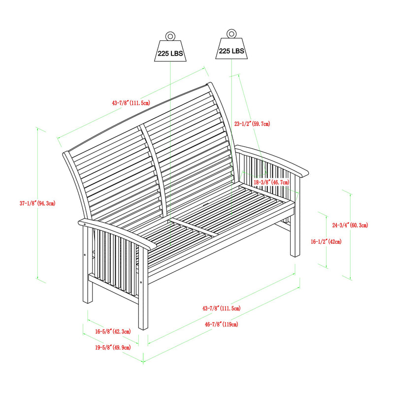 Solid Acacia Wood Patio Loveseat with Cushions 47 Inch