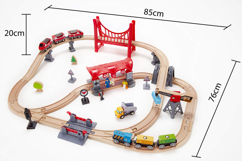 Hape Wooden City Train Set - 51 Piece Playset for Kids 3 and Up