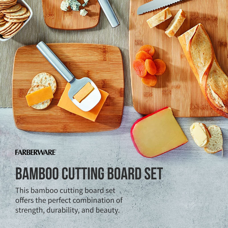 Farberware Reversible Bamboo Cutting Board Set Assorted Sizes 3 Piece