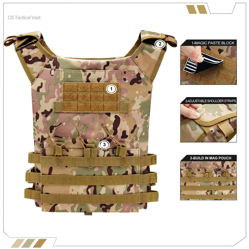 Kuiedis Camo Tactical Vest Adjustable Breathable for Airsoft Large