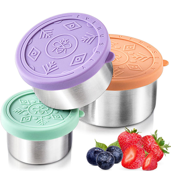 Everusely Stainless Steel Snack & Lunch Containers Kids With Lids Reusable Set