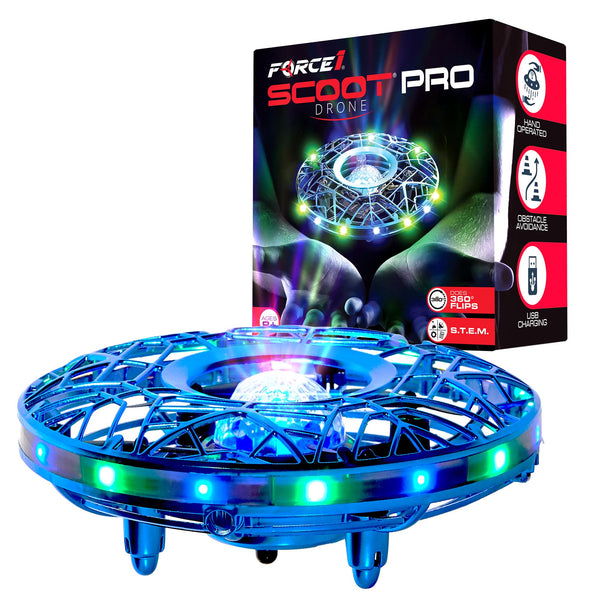 Force1 Scoot Pro Hand Operated Mini UFO Drone with LED Lights - Blue