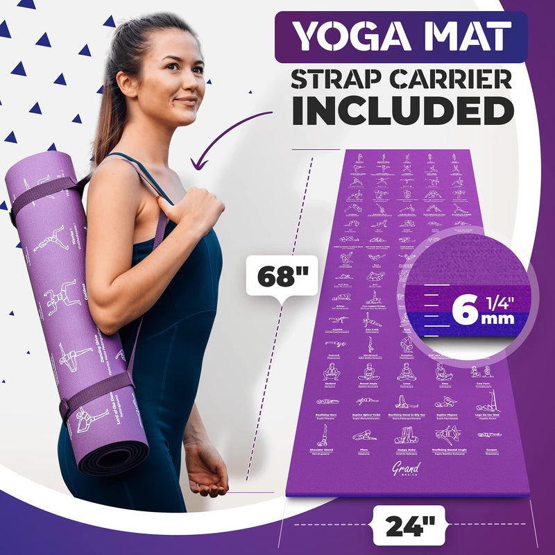 Non-Slip Yoga Mat with Illustrated Poses - Blue/Purple 68 x 24