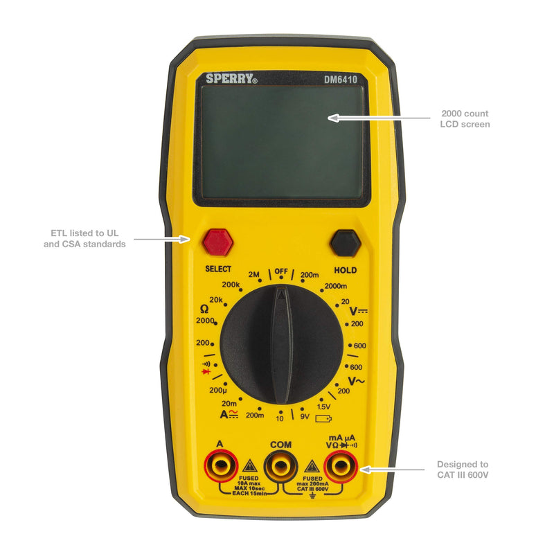 Sperry Instruments Dm6410 8 Function Digital Multimeter 600v Ac 1000v Dc Yellow