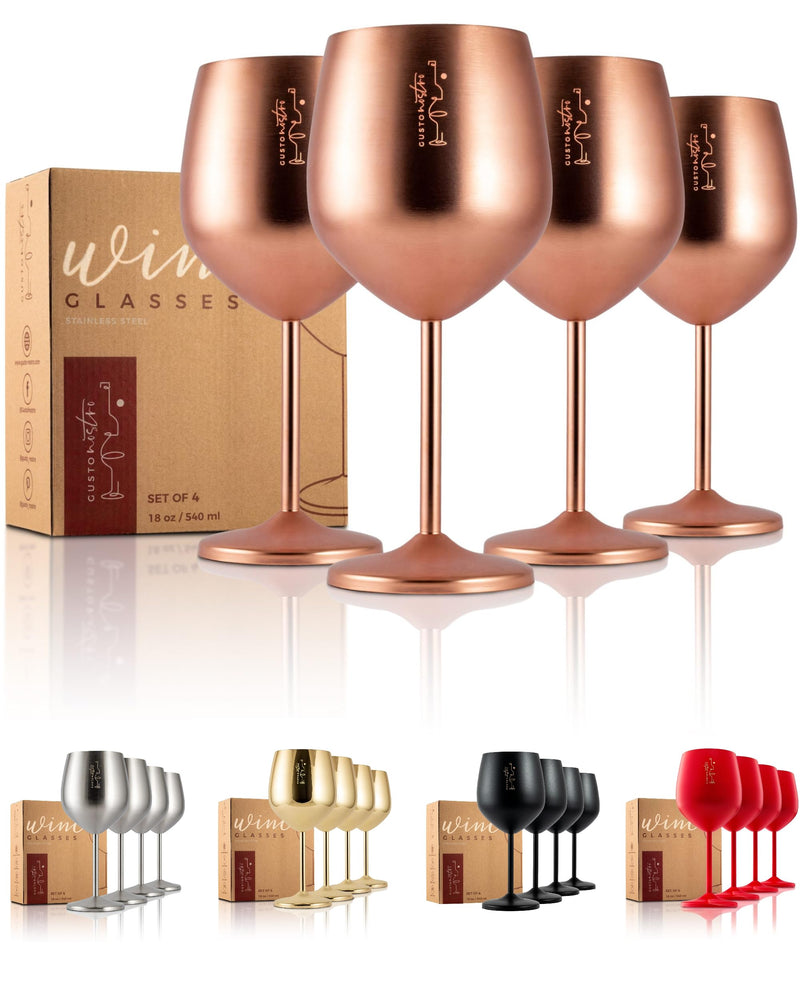 Gusto Nostro Stainless Steel Wine Glasses Set of 4