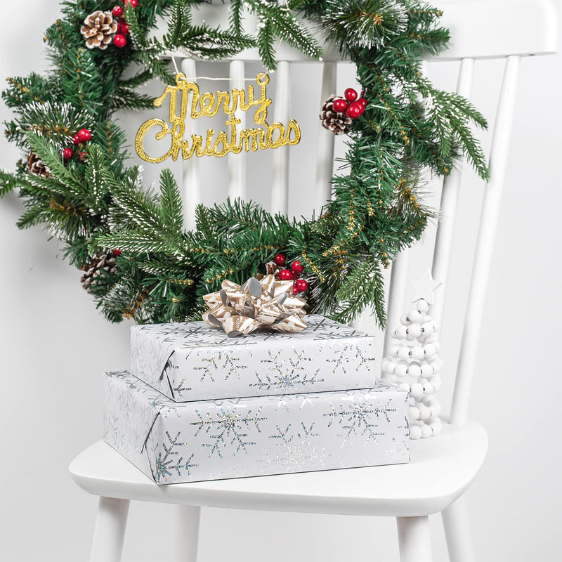 Ruspepa Christmas Wrapping Paper Jumbo Roll Wrapping Paper - White Shiney Snowflake Design For Holiday Gift Wrap - 24 Inches X 100 Feet
