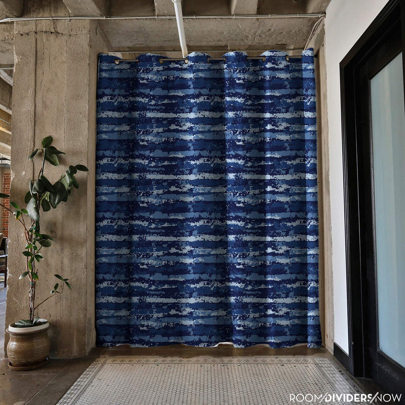 How About Premium Blue Stripe Room Divider Curtain 9x10ft for Privacy & Blackout