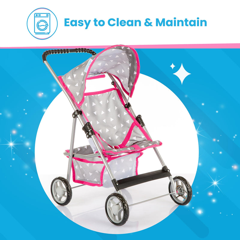 Toy Doll Stroller for Toddlers with Grey Triangle Design