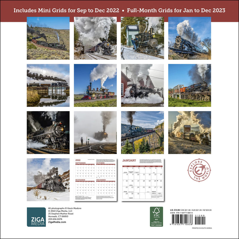 Steam Trains 2023 Wall Calendar - 12'' x 12'' Monthly Planner