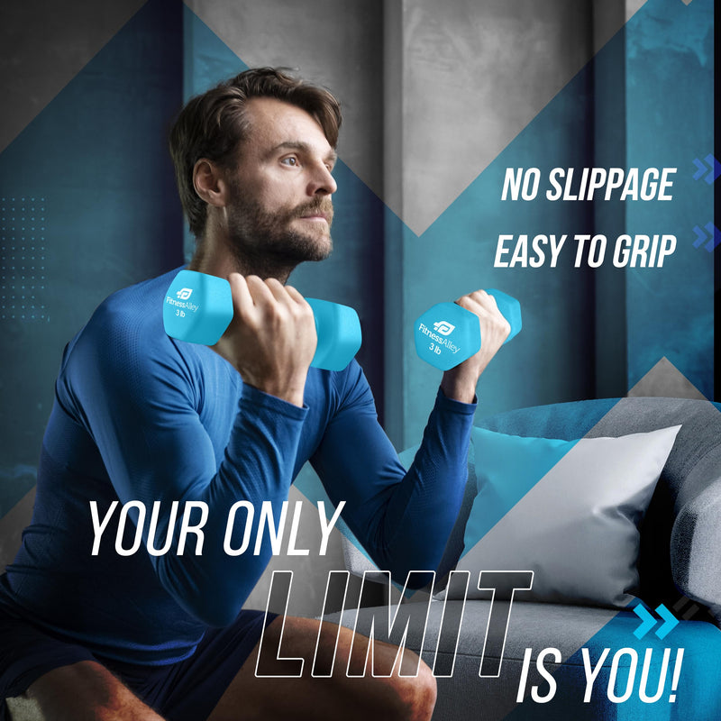 Fitness Alley 3lb Neoprene Dumbbell Set Non Slip Light Blue Hand Weights