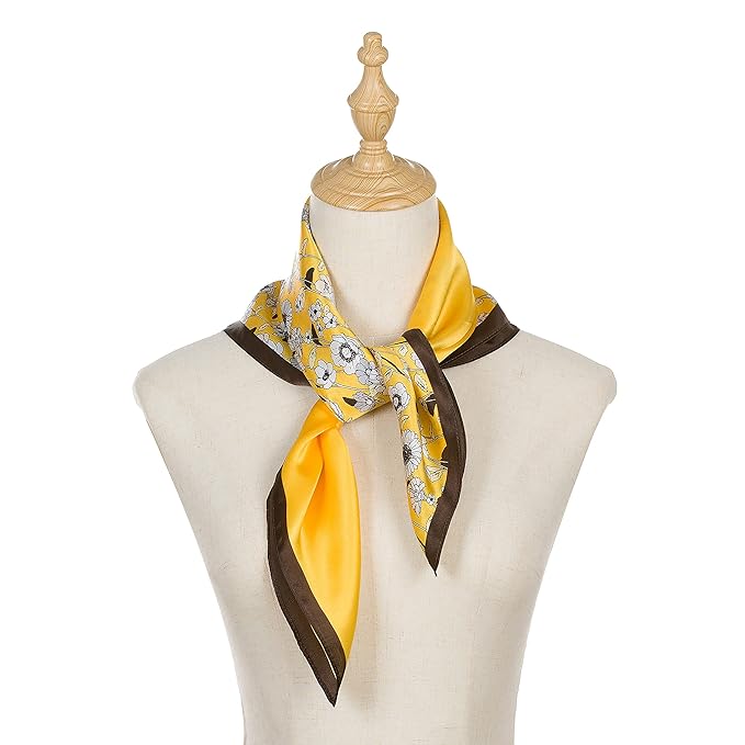 100% Mulberry Silk Scarf, Yellow Flower Designer Head Scarf, Silk Scarf For Hair Wrapping At Night, Pure Silk Scarf For Women, Square Silk Fabric Neckerchief