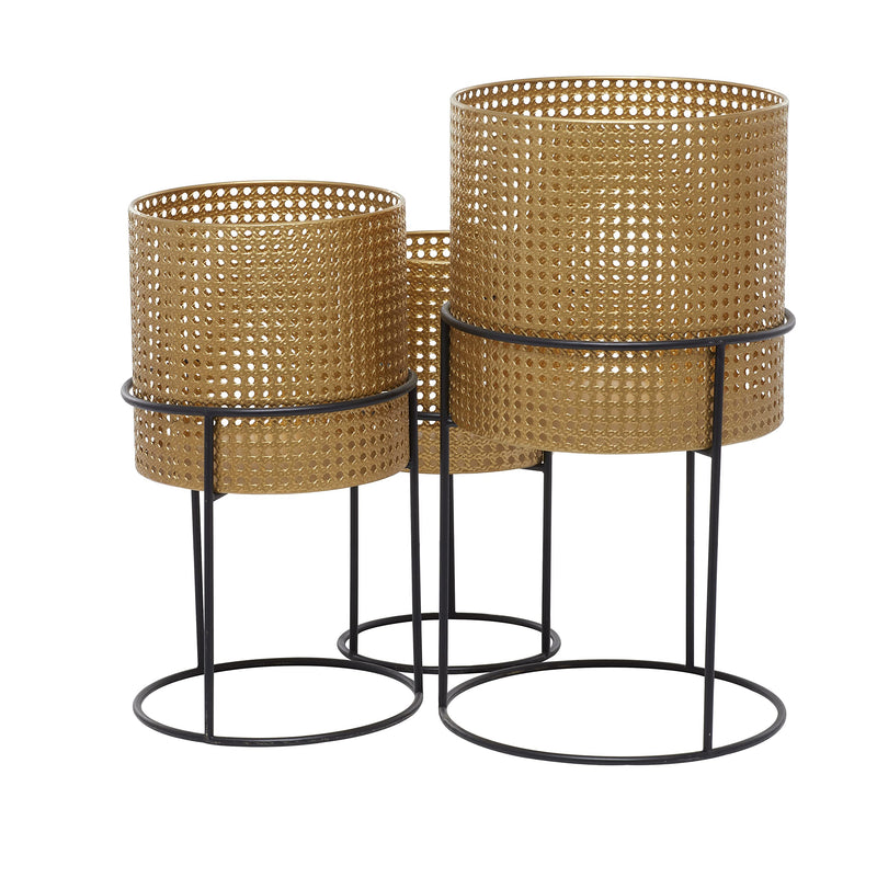 Gold Metal Planter Set with Black Stands - Set of 3