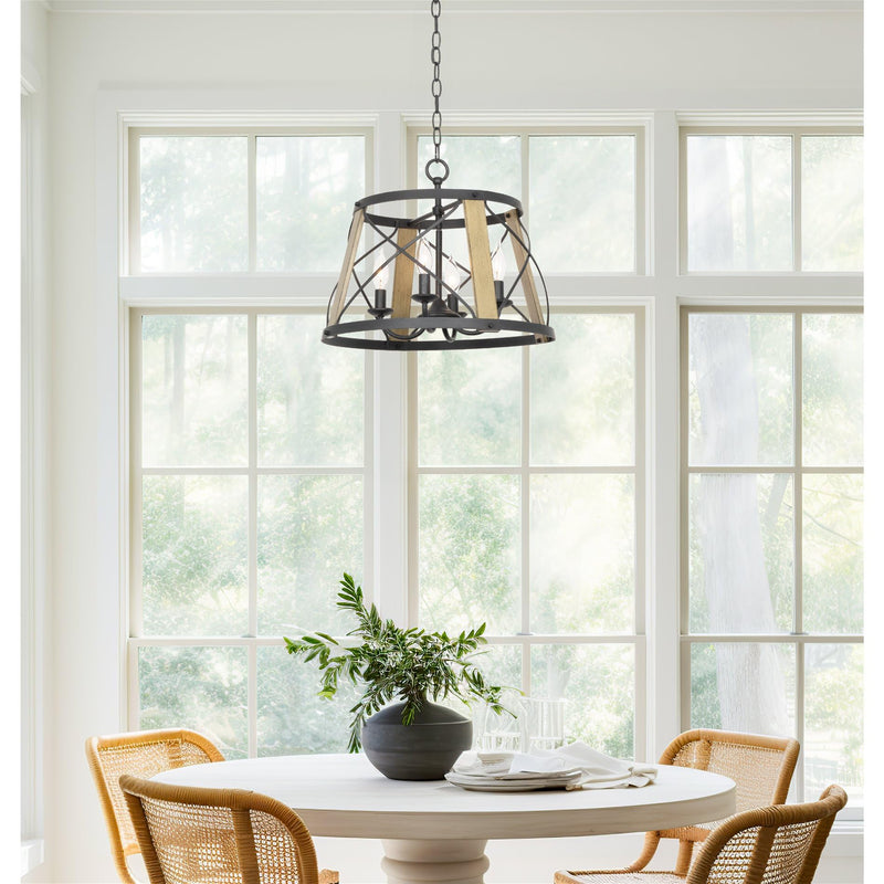 Modern Farmhouse 13 Inch 3 Light Chandelier in Smoked Birch & Textured Black