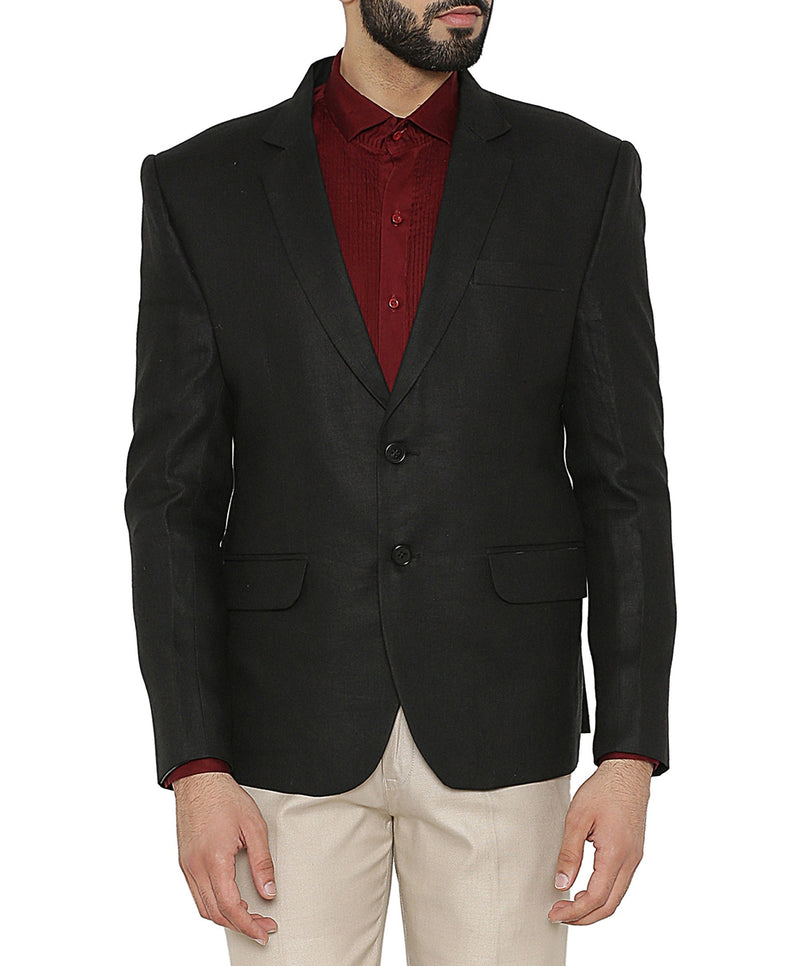 WINTAGE Men's Linen Tailored Fit Solid Evening Casual Blazer Coat Jacket Black
