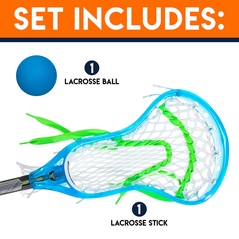 Franklin Sports Kids Mini Lacrosse Stick + Ball Set - Venom Youth Plastic Lacrosse Stick For Beginners - Perfect Set For Kids + Toddlers - Blue 34"