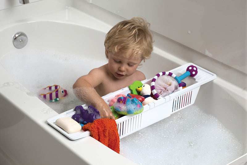 Adjustable Bath Toy Organizer Storage Basket with 3 Compartments White