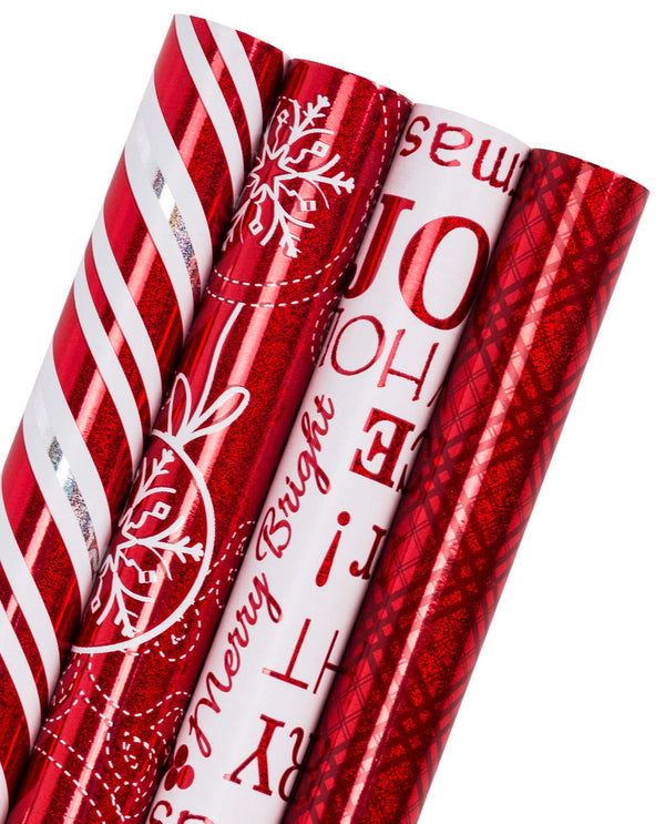 Festive Christmas Wrapping Paper Rolls with Metallic Shine - 4 Pack