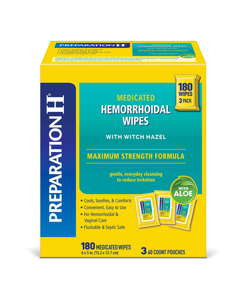 Preparation H Hemorrhoidal Wipes Witch Hazel & Aloe 3 x 60 Count