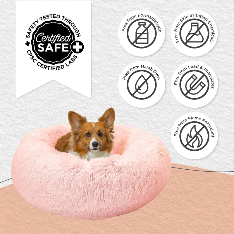 Candy Pink Calming Donut Pet Bed for Cats & Dogs - 30 Inch